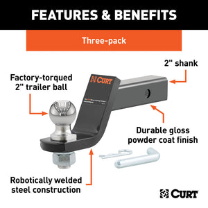 Curt Loaded Ball Mounts w/2in Balls (2in Shank 7500lbs 4in Drop 3-Pack)