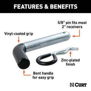 Curt 5/8in Hitch Pin (2in Receiver Zinc w/Rubber Grip Packaged)