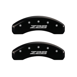 MGP 4 Caliper Covers Engraved Front Gen 5/Camaro Engraved Rear Gen 5/Z28 Black finish silver ch