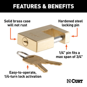 Curt Coupler Lock (1/4in Pin 3/4in Latch Span Padlock Solid Brass)