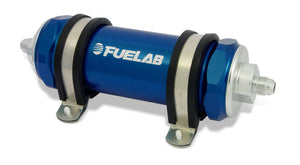 Fuelab 828 In-Line Fuel Filter Long -10AN In/Out 10 Micron Fabric - Blue