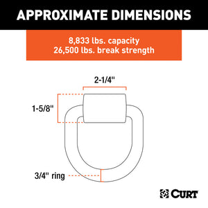 Curt 3inx 3in Weld-On Tie-Down D-Ring (8833lbs Raw Steel)