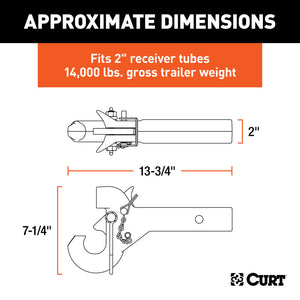 Curt SecureLatch Receiver-Mount Pintle Hook (14000lbs 2in Shank 2-1/2in / 3in Lunette)