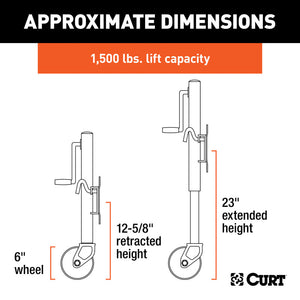 Curt Marine Jack w/Dual 6in Wheels (1500lbs 10in Travel)