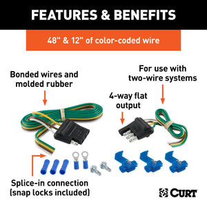 Curt 4-Way Flat Connector Plug & Socket w/12in & 48in Wires & Hardware (Packaged)