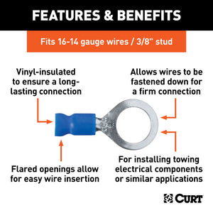 Curt Ring Terminals (16-14 Wire Gauge 3/8in Stud Size 100-Pack)