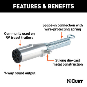 Curt 7-Way Round Connector Plug w/Spring (Trailer Side)