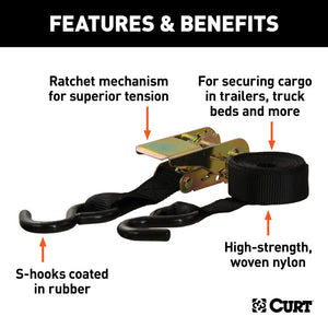 Curt 16ft Black Cargo Straps w/S-Hooks (500lbs 4-Pack)