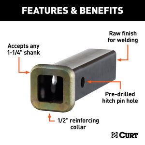 Curt 6in Raw Steel Receiver Tubing (1-1/4in Receiver)