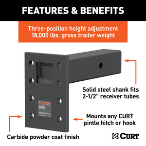 Curt Adjustable Pintle Mount (2-1/2in Shank 18000lbs 7in High 8in Long)