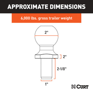 Curt 2in Trailer Ball (1in x 2-1/8in Shank 2in Rise 6000lbs Chrome)