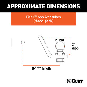 Curt Loaded Ball Mounts w/2in Balls (2in Shank 7500lbs 2in Drop 3-Pack)