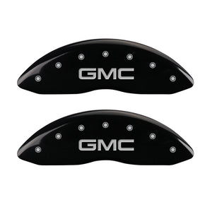 MGP Front set 2 Caliper Covers Engraved Front GMC Black finish silver ch