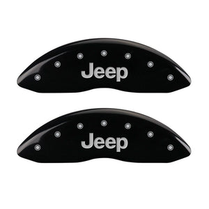 MGP 4 Caliper Covers Engraved Front JEEP Engraved Rear JEEP Grill logo Black finish silver ch