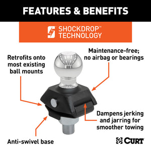 Curt Rockerball 2-5/16in Cushion Hitch Trailer Ball (1in x 2-1/2in Shank 7500lbs Chrome)