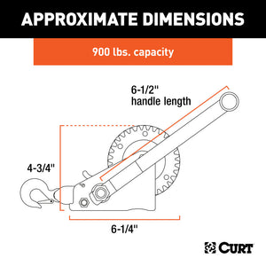 Curt Hand Winch w/15ft Strap (900lbs 6-1/2in Handle)