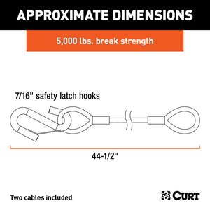 Curt 44-1/2in Safety Cables w/2 Snap Hooks (5000lbs Vinyl-Coated 2-Pack)