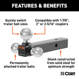 Curt Multi-Ball Mount (2in Solid Shank 1-7/8in 2in & 2-5/16in Chrome Balls)