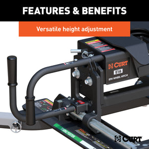 Curt E16 5th Wheel Hitch w/Roller and Ram Puck System Adapter