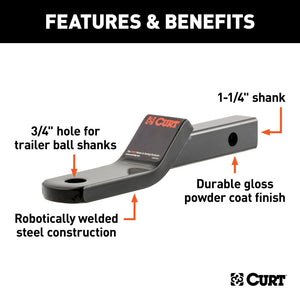 Curt Class 2 Ball Mount (1-1/4in Shank 3500lbs 1in Drop 7-13/16in Long)