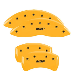 MGP 4 Caliper Covers Engraved Front & Rear MGP Yellow Finish Black Char 2019 Chevrolet Malibu