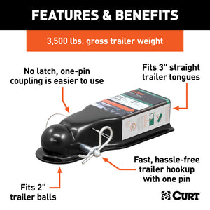 Curt QuickPin No-Latch 2in Trailer Coupler (3in Channel - 3500 lbs)