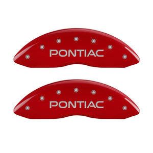 MGP 4 Caliper Covers Engraved Front Pontiac Engraved Rear Arrow Red finish silver ch