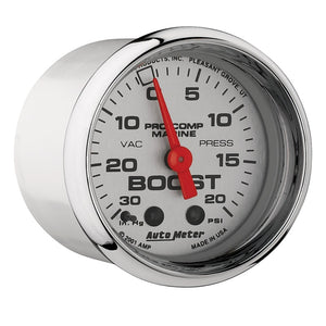 Autometer Marine Chrome Ultra-Lite 2-1/16in 0-30 HG / 0-20 PSI Vacuum / Boost Gauge