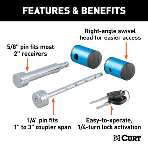 Curt Right-Angle Hitch & Coupler Lock Set (2in Receiver 1in to 3in Latch)