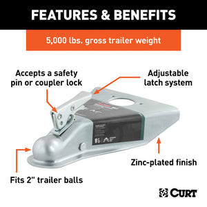 Curt 2in A-Frame Coupler w/Posi-Lock (5000lbs Zinc)