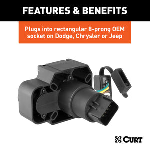 Curt Dual-Output 7 & 4-Way Connector w/Backup Alarm (Plugs into Dodge 8-Prong)