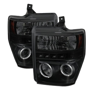 Spyder Ford F250/350 08-10 Projector Headlights LED Halo LED Blk Smke PRO-YD-FS08-HL-BSM