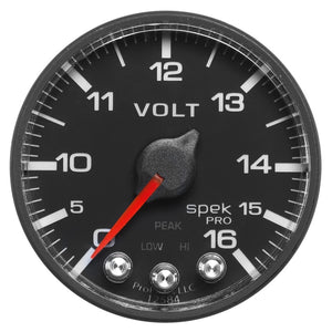 AutoMeter Gauge Voltmeter 2-1/16in. 16V Stepper Motor W/Peak & Warn Blk/Blk Spek-Pro