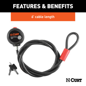 Curt Multi-Use Cable Lock (6ft x 3/8in Cable Vinyl-Coated Braided Steel)