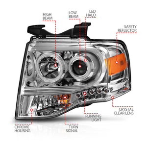 ANZO 2007-2014 Ford Expedition Projector Headlights Chrome