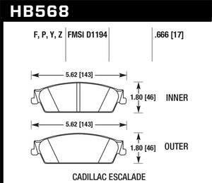 Hawk Cadillac / Chev Avalanche/Silverado/Suburban/Tahoe / GMC Sierra/Yukon HPS Rear Street Brake Pad