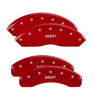 MGP Front set 2 Caliper Covers Engraved Front GMC Red finish silver ch