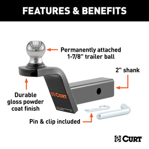 Curt Fusion Ball Mount w/1-7/8in Ball (2in Shank 5000lbs 2in Rise)