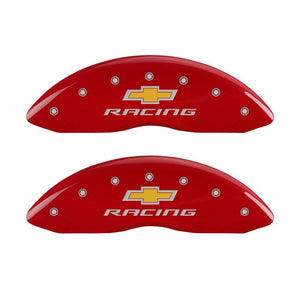 MGP 4 Caliper Covers Engraved Front & Rear Chevy Racing Red Finish Silver Char 2016 Chevrolet SS