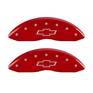 MGP Front set 2 Caliper Covers Engraved Front Bowtie Red finish silver ch