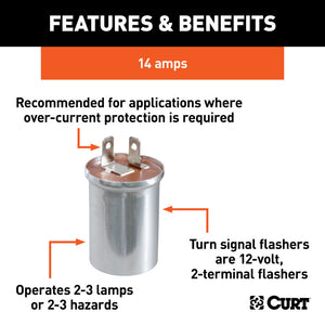 Curt 14-Amp Turn Signal Flasher (2-3 Lamps 2-6 Hazards)