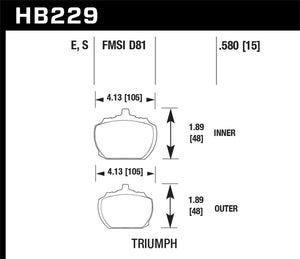 Hawk 70-73 Triumph Stag / 80-82 Triumph TR8 HT-10 Race Front Brake Pads