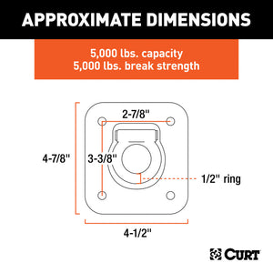 Curt 1-1/2in x 1-1/2in Recessed Tie-Down Ring (5000lbs Clear Zinc)