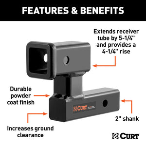 Curt Raised Receiver Adapter (2in Shank Not for Towing Use 4-1/4in Rise)