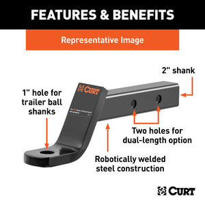 Curt Dual-Length Ball Mount (2in Shank 7500lbs 6in Drop 9-1/4in or 12-1/4in Long)