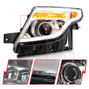 ANZO 11-15 Ford Explorer Projector Headlights w/ Light Bar Chrome Housing w/ Amber light
