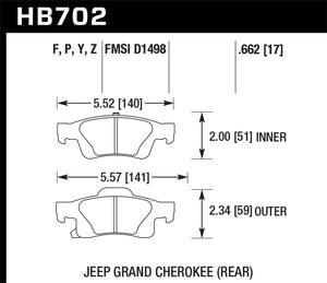 Hawk 11-12 Dodge Durango / 11-12 Jeep Grand Cherokee LTS Rear Street Brake Pads