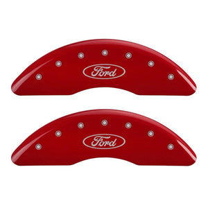 MGP 4 Caliper Covers Engraved Front & Rear Oval logo/Ford Red finish silver ch