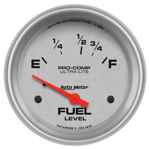 AutoMeter Gauge Fuel Level 2-5/8in. 16 Ohm(e) to 158 Ohm(f) Elec Ultra-Lite