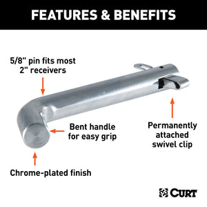 Curt 5/8in Swivel Hitch Pin (2in Receiver Chrome Packaged)